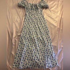 Floral Blue and White Milkmaid Dress